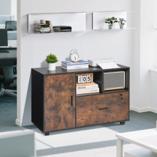 Wood File Cabinet Lockable Mobile Filing Cabinet Open Shelves Rustic Brown