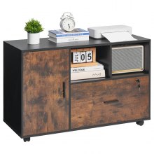 Wood File Cabinet Lockable Mobile Filing Cabinet Open Shelves Rustic Brown