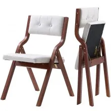 Wooden Folding Chairs with Padded Cushion and Wooden Frame White Set of 2