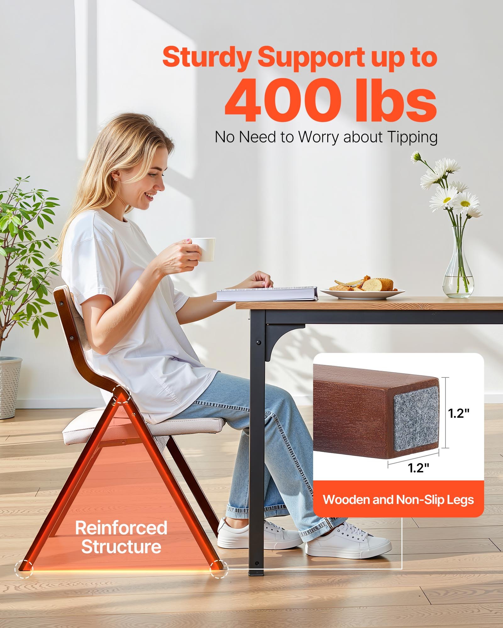 VEVOR Wooden Folding Chairs with Cushion, Set of 2, Portable Foldable Cushion Chair with Wooden Frame, Modern Padded Dining Chair for Kitchen, Office, Wedding, Party, Dining Room, Easy Assembly, White