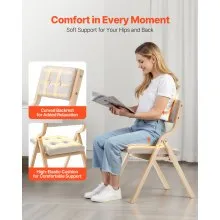 Wooden Folding Chairs with Padded Cushion and Wooden Frame Beige Set of 4