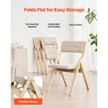 Wooden Folding Chairs with Padded Cushion and Wooden Frame Beige Set of 4