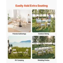 Wooden Folding Chairs with Padded Cushion and Wooden Frame Beige Set of 4