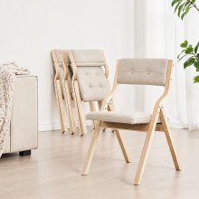 Wooden Folding Chairs with Padded Cushion and Wooden Frame Beige Set of 4