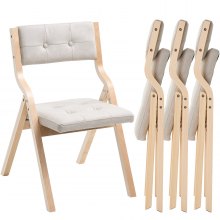 Wooden Folding Chairs with Padded Cushion and Wooden Frame Beige Set of 4