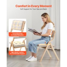 Wooden Folding Chairs with Padded Cushion and Wooden Frame Beige Set of 2