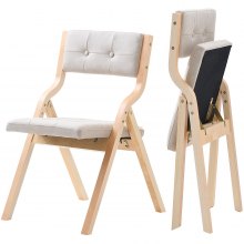 Wooden Folding Chairs with Padded Cushion and Wooden Frame Beige Set of 2