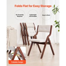 Wooden Folding Chairs with Padded Cushion and Wooden Frame White Set of 4