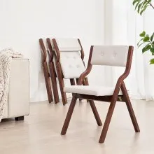 Wooden Folding Chairs with Padded Cushion and Wooden Frame White Set of 4