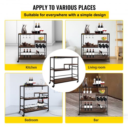 DIWHY 3-Tier Industrial Rolling Utility Cart - Metal Frame With Wood Shelves, Vintage Style