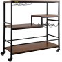 VEVOR Rustic Bar Cart, 3-Tier Industrial Bar Cart for Home, Bar Cart with Wine Rack & Glass Holders, 35.4 x 15.7 x 37.4 inches Home Bar & Serving Carts, Wine Cart on Wheels, Glass Bar Cart Brown