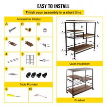 VEVOR Rustic Bar Cart, 3-Tier Industrial Bar Cart for Home, Bar Cart with Wine Rack & Glass Holders, 35.4 x 15.7 x 37.4 inches Home Bar & Serving Carts, Wine Cart on Wheels, Glass Bar Cart Brown
