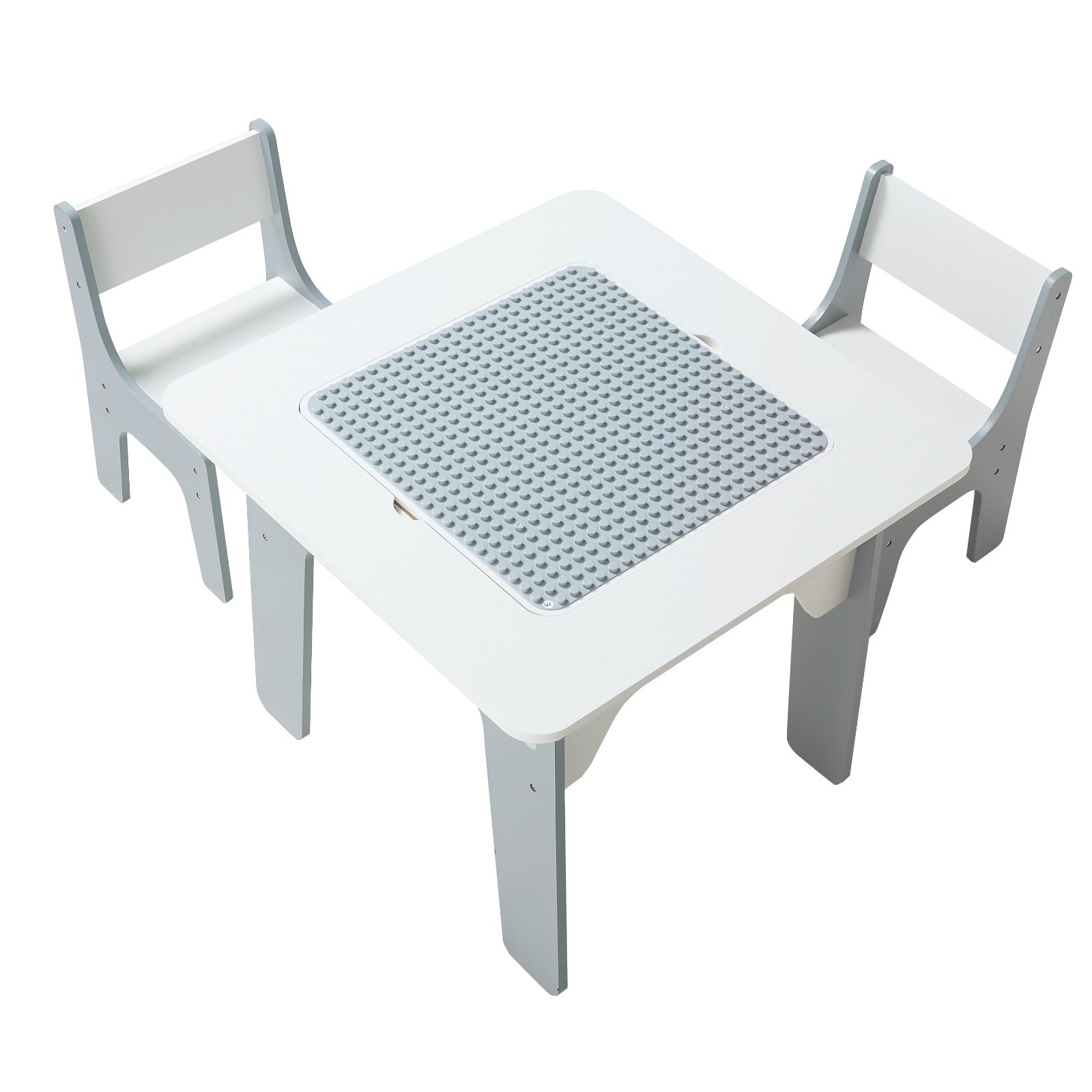 VEVOR 4 in 1 Kid Activity Table and 2 Chairs Set, Graffiti & Building Blocks Double-Sided Tabletop, Toddler Play Table with Storage for Kids 3+ Years, Large Storage Space, Gift for Boys & Girls, White