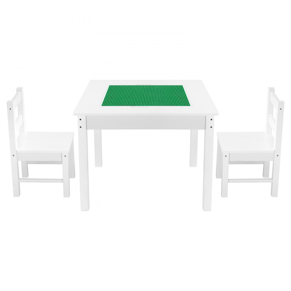 VEVOR Kids Activity Table and 2 Chairs Set, Building Blocks Double-Sided Tabletop, Toddler Table and Chair Set with Storage for Kids 3+ Years, Large Storage Space, Present for Boys & Girls, White