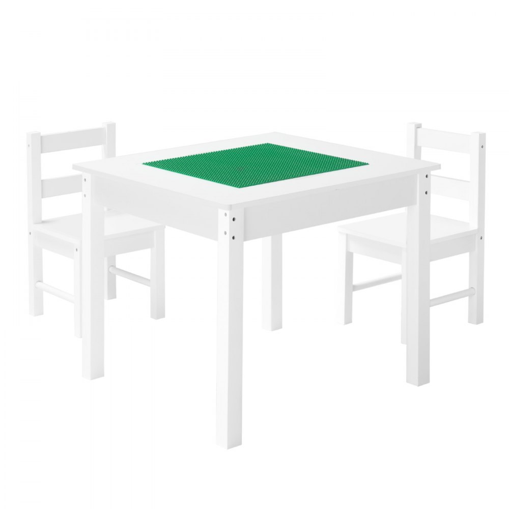 VEVOR Kids Activity Table and 2 Chairs Set, Building Blocks Double-Sided Tabletop, Toddler Table and Chair Set with Storage for Kids 3+ Years, Large Storage Space, Present for Boys & Girls, White