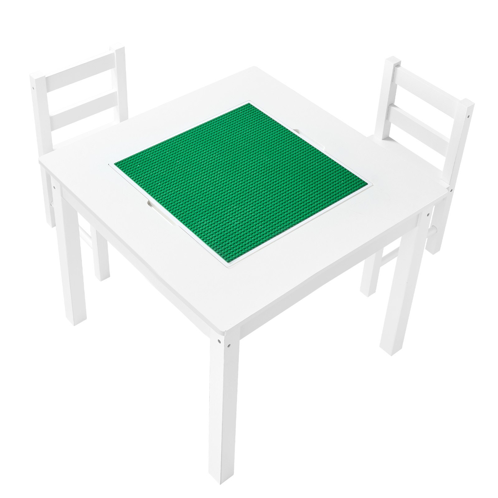 VEVOR Kids Activity Table and 2 Chairs Set, Building Blocks Double-Sided Tabletop, Toddler Table and Chair Set with Storage for Kids 3+ Years, Large Storage Space, Present for Boys & Girls, White