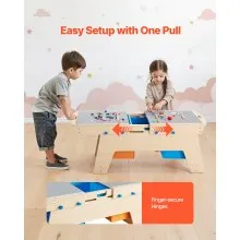 VEVOR Kids Reversible Wooden Activity Table, Multi-Purpose Activity Play Table with 200 Building Bricks & 3 Storage Bins for Kids 3+ Years, Large Storage Space, Present for Boys & Girls, Natural