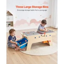 VEVOR Kids Reversible Wooden Activity Table, Multi-Purpose Activity Play Table with 200 Building Bricks & 3 Storage Bins for Kids 3+ Years, Large Storage Space, Present for Boys & Girls, Natural
