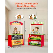 VEVOR Wooden Puppet Theater 2-in-1 Reversible Play Store Kids Play Market Stand