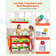 VEVOR Wooden Puppet Theater 2-in-1 Reversible Play Store Kids Play Market Stand