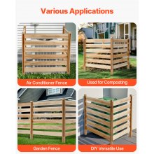 Wood Privacy Fence 3 Panels Slatted Air Conditioner Fence 36" W x 36" L