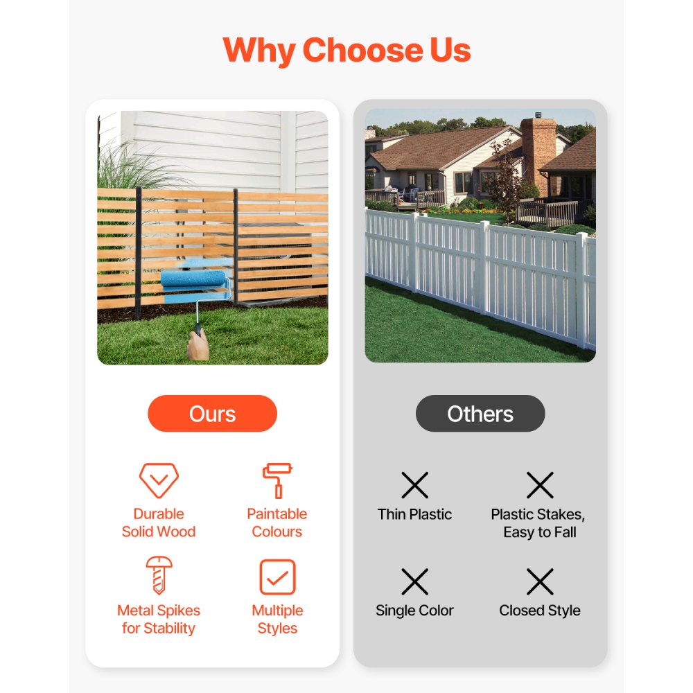 VEVOR Wood Privacy Fence, 38" W x 42" L, 2-Panel Slatted Air Conditioner Fence Screen, Pool Equipment Enclosure with Metal Stakes, Easy DIY Installation, Outdoor Trash Can Hider for Garden Decoration