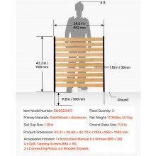 VEVOR Wood Privacy Fence 2 Panels Slatted Air Conditioner Fence 38" W x 42" L