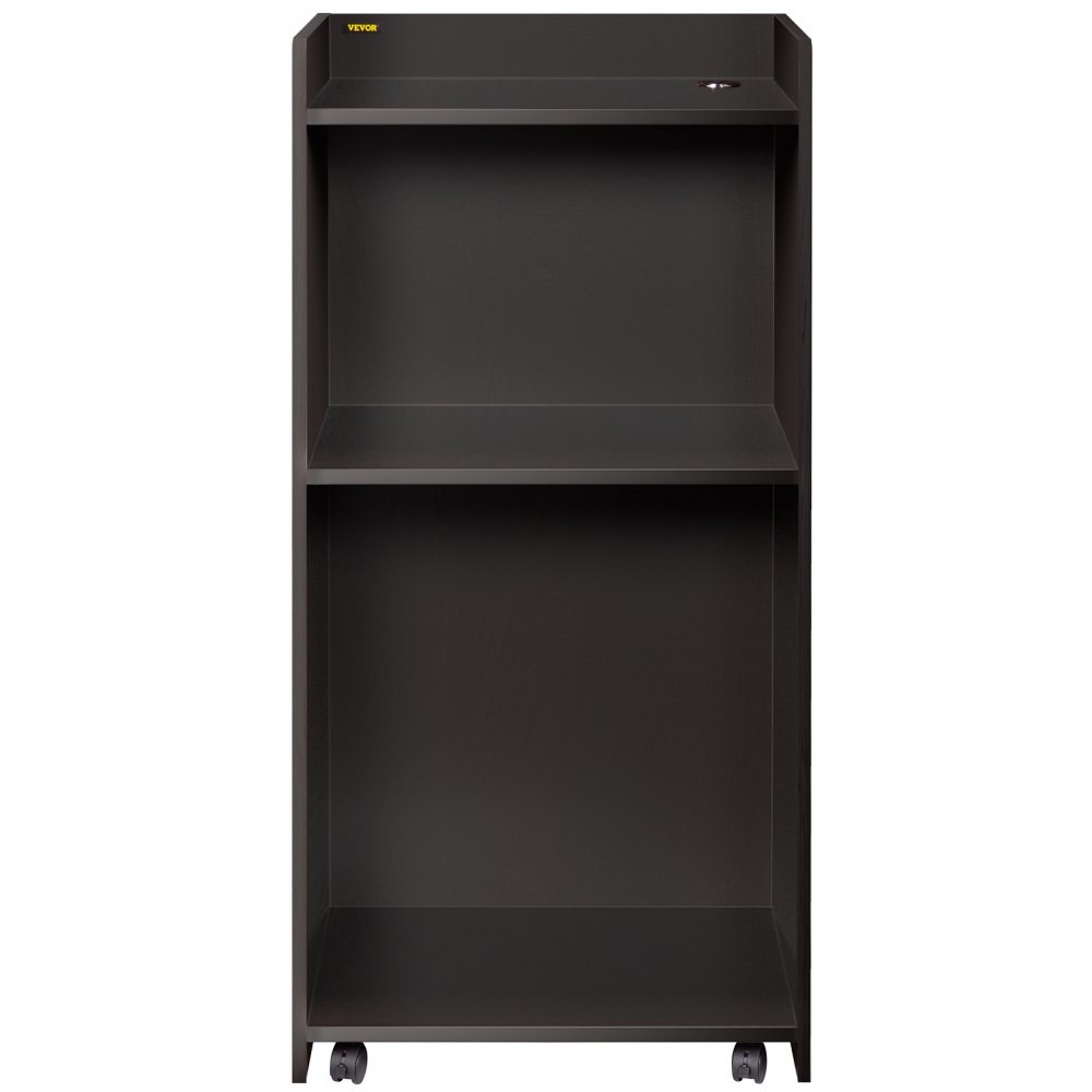 VEVOR Wood Podium Black Pulpit Lectern w/ 4 Rolling Wheels & Shelf for Church