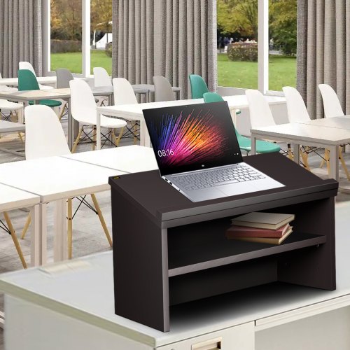 VEVOR Table Top Lectern, 60 x 51 cm, Tabletop Podiums w/ Open Storage Compartment, Slant Reading Surface, Baffle Plate, Easy Assembly Ebony Lecterns for Church Office School Home, Black