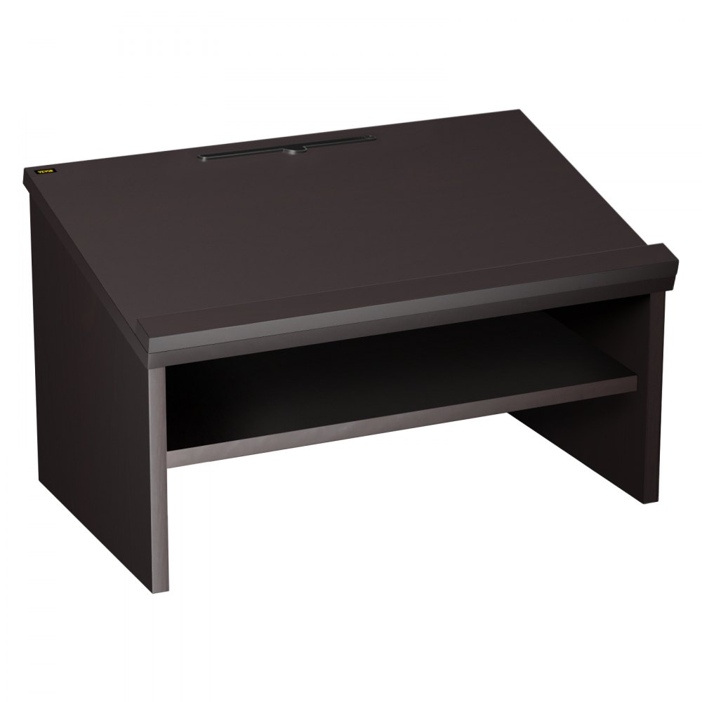 VEVOR Table Top Lectern, 23.6" x 19.3", Tabletop Podiums w/Open Storage Compartment, Slant Reading Surface, Baffle Plate, Easy Assembly Ebony Lecterns for Church Office School Home, Black