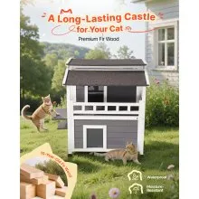 VEVOR Insulated Cat House, 2-Story Wooden Cat Shelter, Foam Insulation, Feral Kitty Shelter with Balcony, Waterproof Cats Condos for Indoor & Outdoor 1-3 Cats in Winter 33 x 29.5 x 32 in