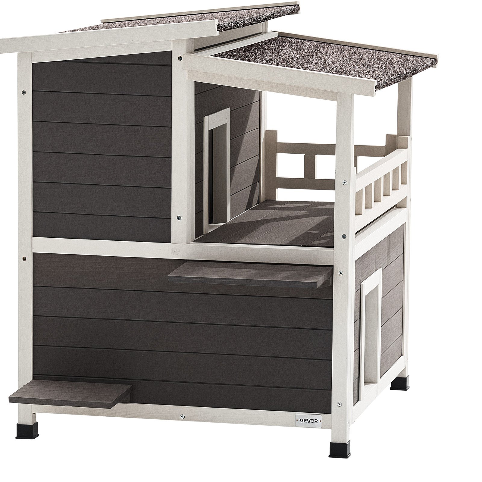 VEVOR Insulated Cat House, 2-Story Wooden Cat Shelter, Foam Insulation, Feral Kitty Shelter with Balcony, Waterproof Cats Condos for Indoor & Outdoor 1-3 Cats in Winter 33 x 29.5 x 32 in
