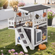 VEVOR Outdoor Cat House, 2-Story Wooden Cat Shelter with Stairs & Balcony, Elevated Feral Kitty Shelter, Spacious Room, Waterproof Cats Condos for Indoor & Outdoor Cats in Winter 30 x 22 x 30 in