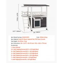 VEVOR Outdoor Cat House, 2-Story Wooden Cat Shelter with Stairs & Balcony, Elevated Feral Kitty Shelter, Spacious Room, Waterproof Cats Condos for Indoor & Outdoor Cats in Winter 30 x 22 x 30 in