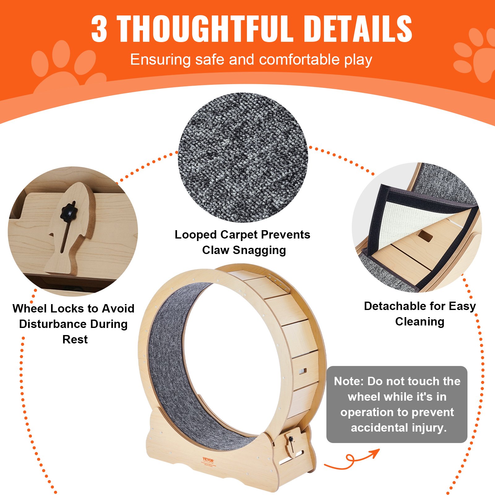 VEVOR Cat Exercise Wheel, Large Cat Treadmill Wheel for Indoor Cats, 35.8 inch Cat Running Wheel with Detachable Carpet and Cat Teaser for Running/Walking/Training, Suitable for Most Cats
