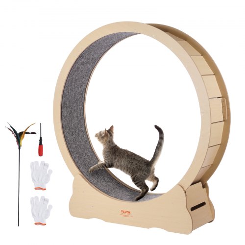 VEVOR Wooden Cat Exercise Wheel, 52" Large Cat Treadmill Wheel for Indoor Cats, Cat Running Wheel with Detachable Carpet & Cat Teaser for Running/Walking/Training, Suitable for Most Cats
