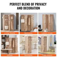 VEVOR Wood Room Divider Portable Wooden Partition 4 Panel for Room Separation