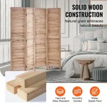 VEVOR Wood Room Divider Wooden Privacy Screen 4 Panel Room Separation Divider