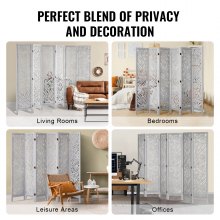 VEVOR Wood Room Divider, 6 Panel Wood Folding Privacy Screen, 66.9 Inches Tall Indoor Carved Partition Divider, Portable Decoration Screen, for Room Separation, Home, Office, Restaurant & Bedroom