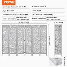 VEVOR Wood Room Divider Wooden Screen 6 Panel for Room Separation Home Office