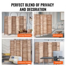 VEVOR Wood Room Divider, 6 Panel Wood Folding Privacy Screen, 66.9 Inches Tall Indoor Louvered Partition Divider, Portable Decoration Screen, for Room Separation, Home, Office, Restaurant & Bedroom