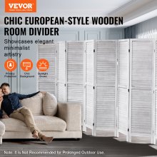 VEVOR Wood Room Divider, 8 Panel Wood Folding Privacy Screen, 66.9 Inches Tall Indoor Louvered Wooden Partition, Portable Decoration Screen, for Room Separation, Home, Office, Restaurant & Bedroom