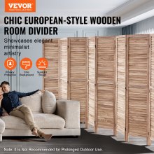 VEVOR Wood Room Divider, 8 Panel Wood Folding Privacy Screen, 66.9 Inches Tall Indoor Louvered Partition Divider, Portable Decoration Screen, for Room Separation, Home, Office, Restaurant & Bedroom