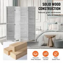 VEVOR Wood Room Divider, 4 Panel Folding Privacy Screen, 66.9 Inches Tall Indoor Wooden Partition, Portable Decoration Screen, for Room Separation, Home, Office, Restaurant & Bedroom (Light Grey)