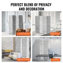VEVOR Wood Room Divider, 4 Panel Folding Privacy Screen, 66.9 Inches Tall Indoor Wooden Partition, Portable Decoration Screen, for Room Separation, Home, Office, Restaurant & Bedroom (Light Grey)