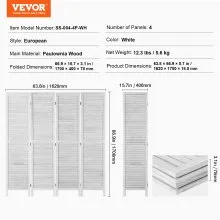 VEVOR Wood Room Divider, 4 Panel Folding Privacy Screen, 66.9 Inches Tall Indoor Wooden Partition, Portable Decoration Screen, for Room Separation, Home, Office, Restaurant & Bedroom (Light Grey)