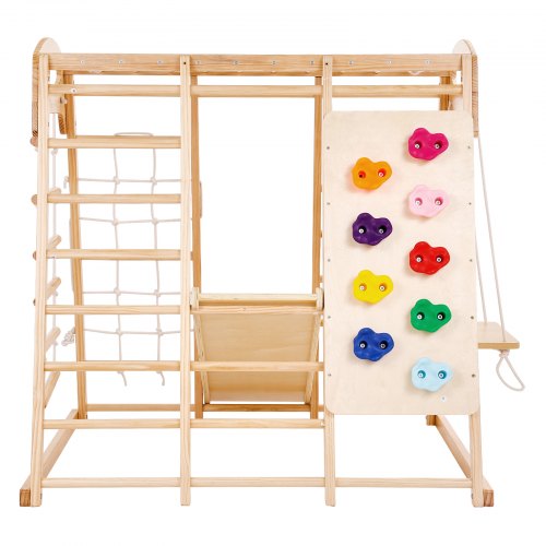 9-in-1 Indoor Playground Jungle Gym For Kids - Wooden Climber With Slide, Monkey Bars, Climbing Wall & More