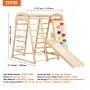 VEVOR Indoor Jungle Gym, 7-in-1 Toddler Indoor Playground, Wooden Toddler Climbing Toys Indoor with Wood & Rope Ladder, Net Ladder, Swing, Monkey Bar, Slide, Climbing Wall, 47.2 x 58 x 56in