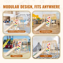 VEVOR Indoor Jungle Gym, 7-in-1 Toddler Indoor Playground, Wooden Toddler Climbing Toys Indoor with Wood & Rope Ladder, Net Ladder, Swing, Monkey Bar, Slide, Climbing Wall, 47.2 x 58 x 56in