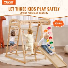 VEVOR Indoor Jungle Gym, 7-in-1 Toddler Indoor Playground, Wooden Toddler Climbing Toys Indoor with Wood & Rope Ladder, Net Ladder, Swing, Monkey Bar, Slide, Climbing Wall, 47.2 x 58 x 56in